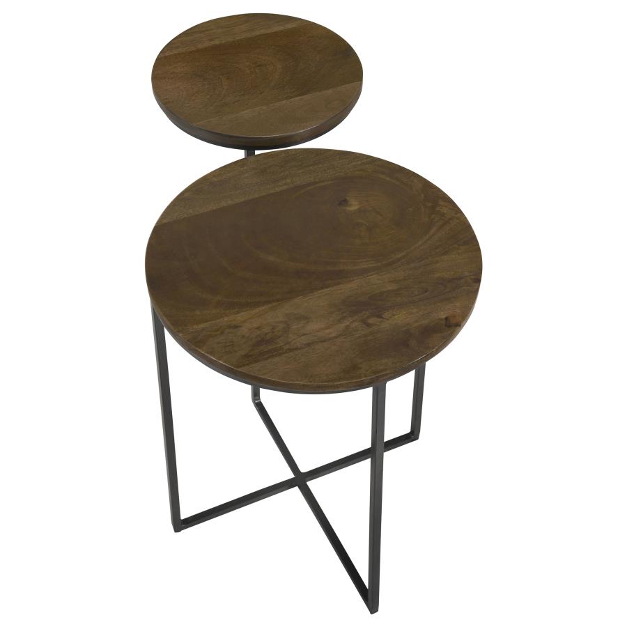 Yael Round Mango Wood Accent Side Table Natural and Gunmetal view 5