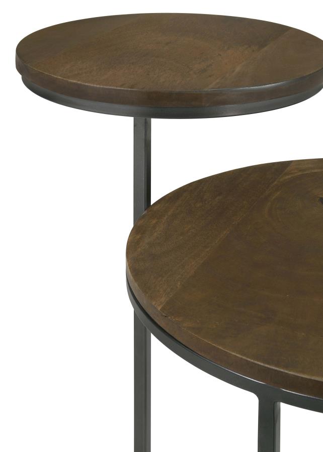 Yael Round Mango Wood Accent Side Table Natural and Gunmetal view 6