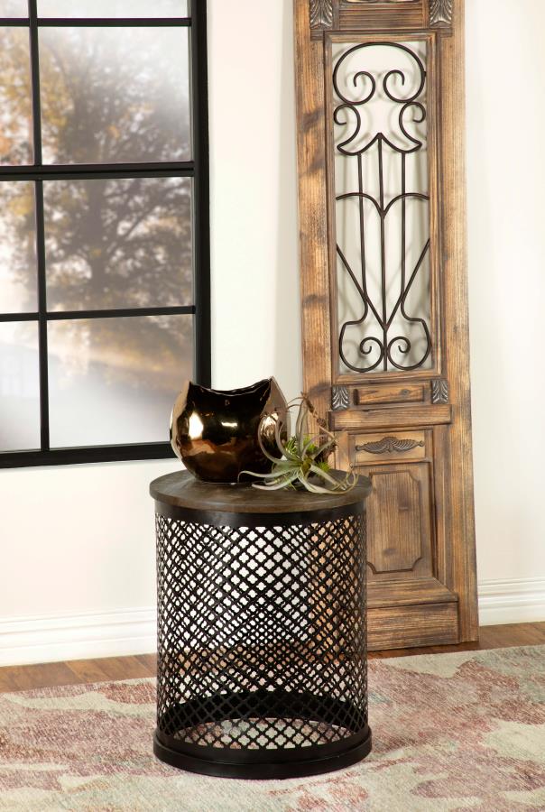 Aurora Round Drum Base Accent Side Table Natural and Black view 2