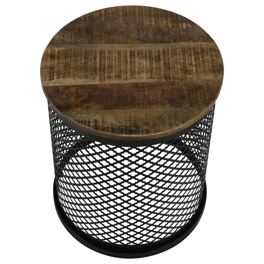 Aurora Round Drum Base Accent Side Table Natural and Black view 3