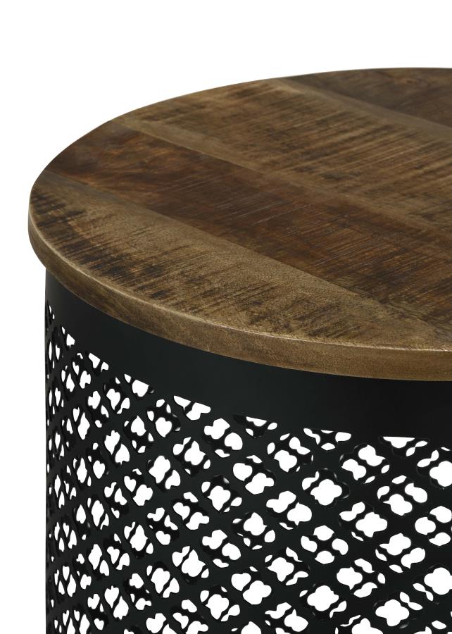 Aurora Round Drum Base Accent Side Table Natural and Black view 5