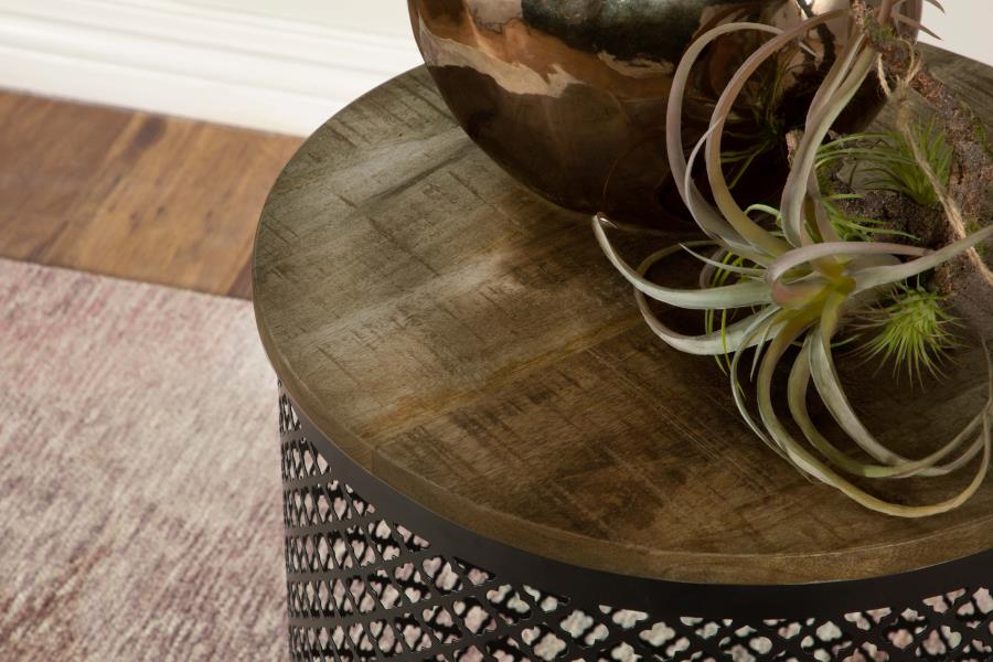 Aurora Round Drum Base Accent Side Table Natural and Black view 6