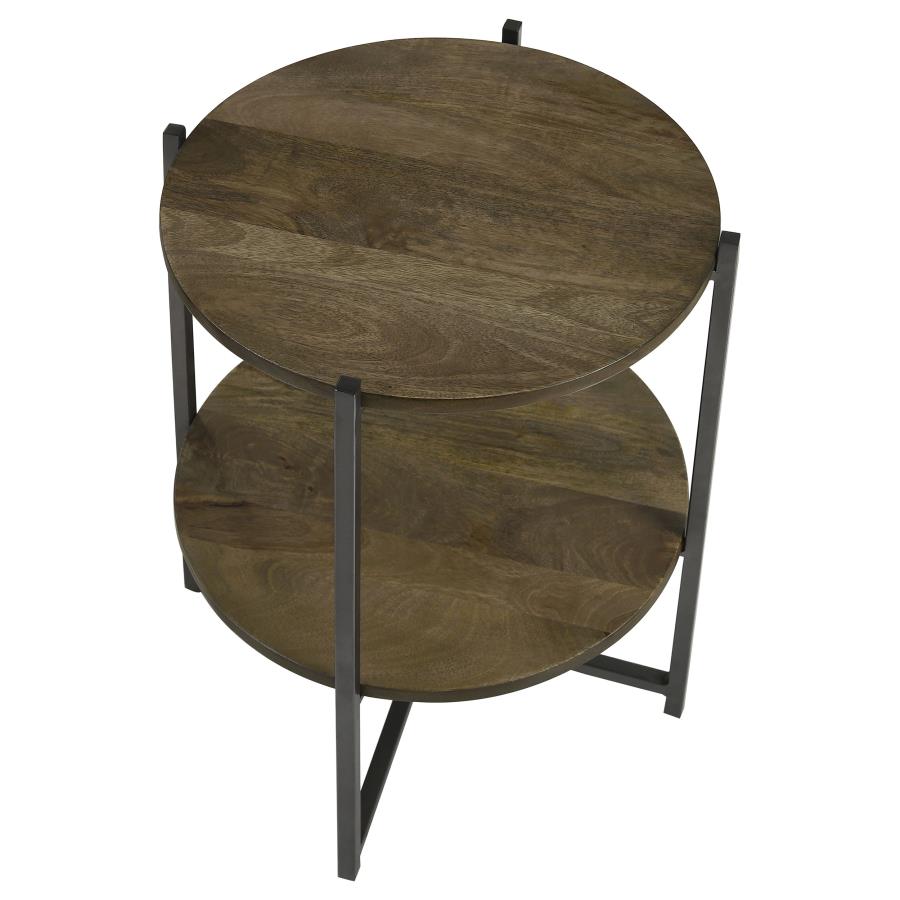 Axel Round Accent Table with Open Shelf Natural and Gunmetal view 3