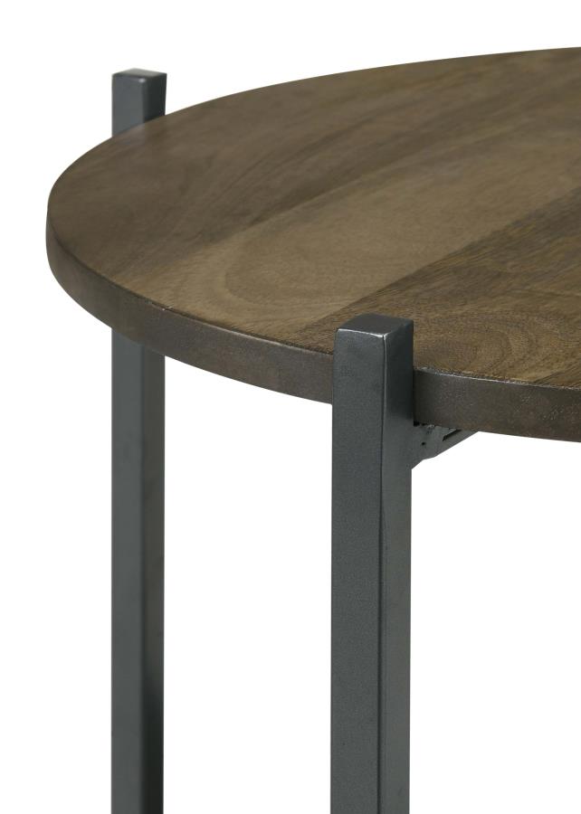 Axel Round Accent Table with Open Shelf Natural and Gunmetal view 5