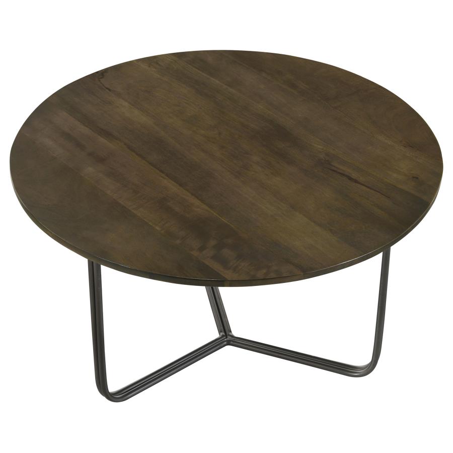 Yaritza Round Mango Wood Coffee Table Natural and Gunmetal view 3