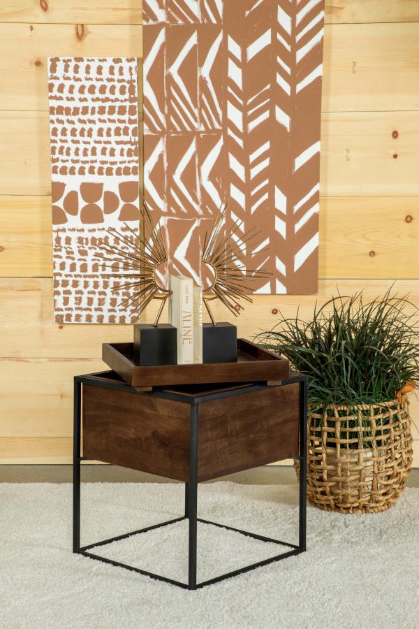 Ondrej Square Accent Side Table Removable Tray Dark Brown view 2