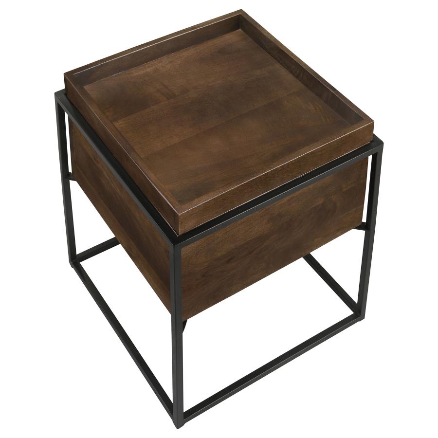 Ondrej Square Accent Side Table Removable Tray Dark Brown view 3