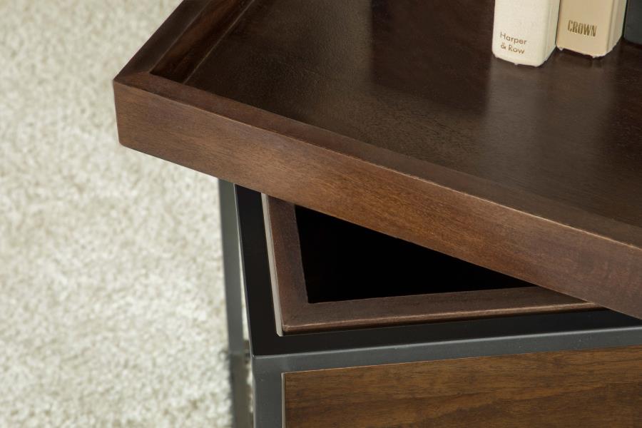 Ondrej Square Accent Side Table Removable Tray Dark Brown view 5