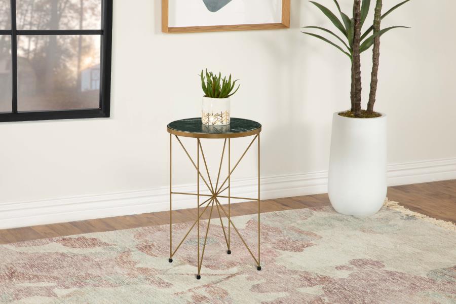 Eliska Round Green Marble Top Accent Side Table Antique Gold view 2