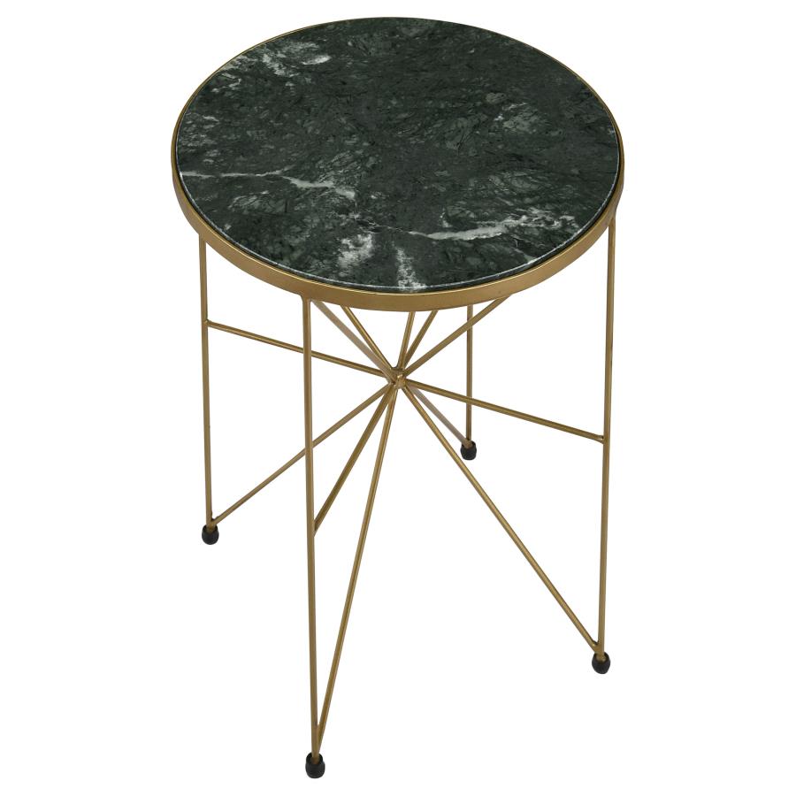 Eliska Round Green Marble Top Accent Side Table Antique Gold view 3