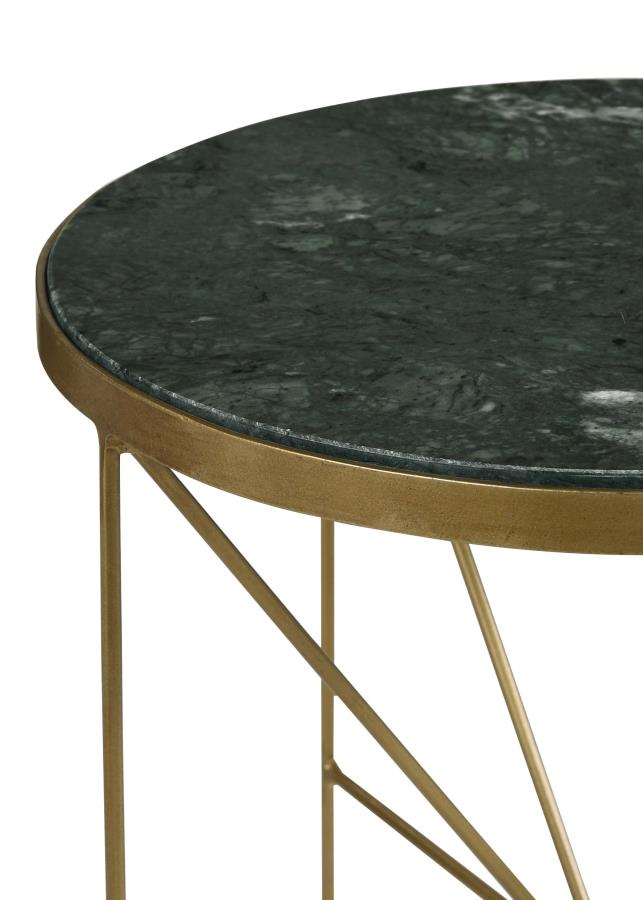 Eliska Round Green Marble Top Accent Side Table Antique Gold view 4