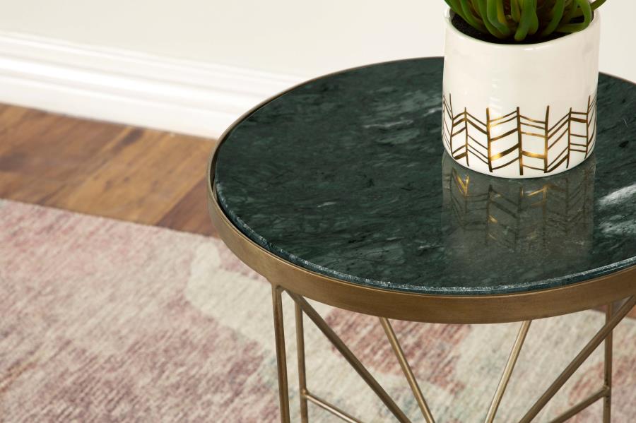 Eliska Round Green Marble Top Accent Side Table Antique Gold view 5
