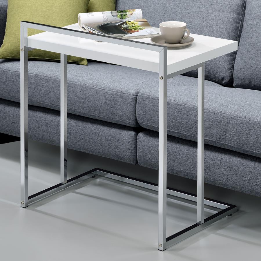 Dani Rectangular C-Shaped Sofa Side Table White High Gloss view 2