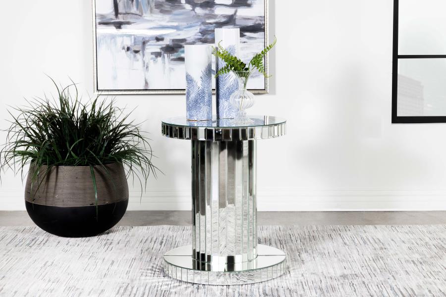 Dorielle Round Mirrored Acrylic Crystal Side Table Silver view 2
