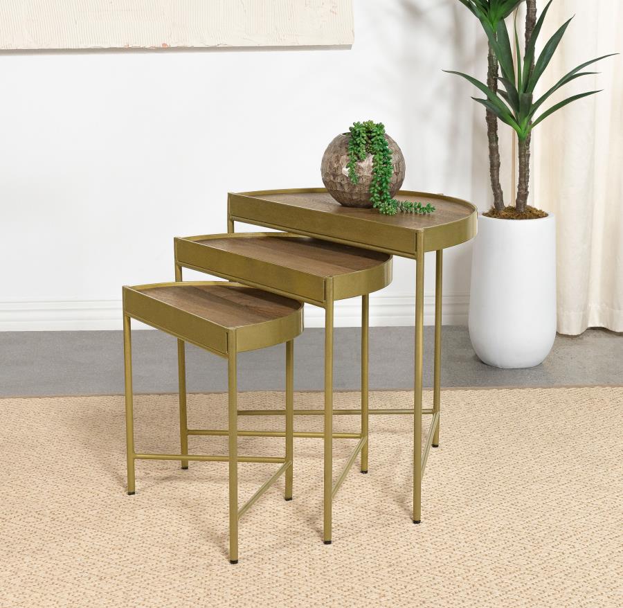 Tristen 3-Piece Demilune Nesting Table Brown and Gold view 2