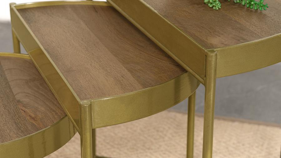 Tristen 3-Piece Demilune Nesting Table Brown and Gold view 6