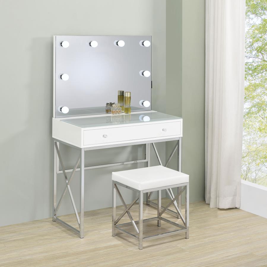 Eliza Vanity Set with Lighting & Stool White and Chrome view 2