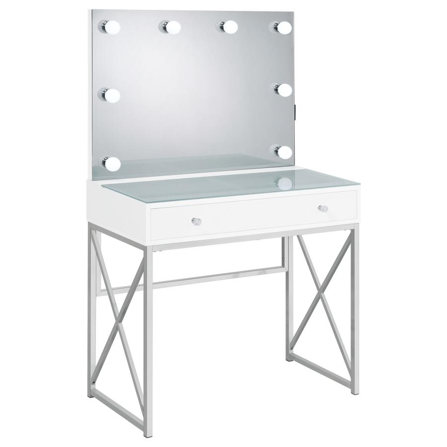 Eliza Vanity Set with Lighting & Stool White and Chrome view 3