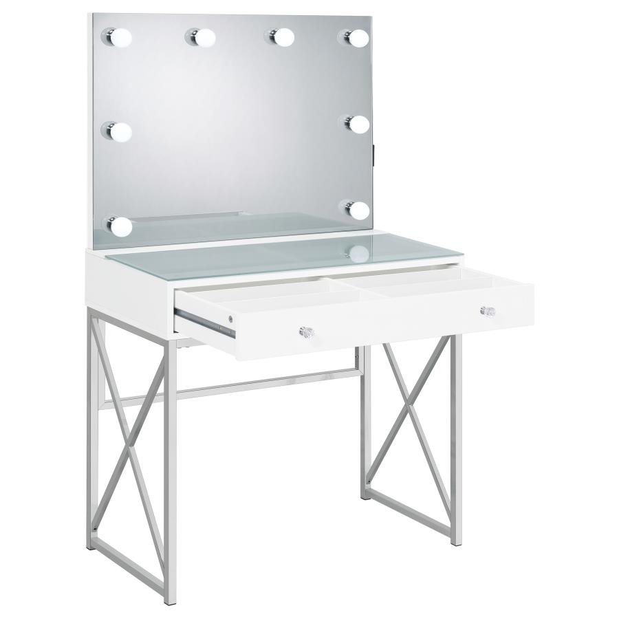 Eliza Vanity Set with Lighting & Stool White and Chrome view 4