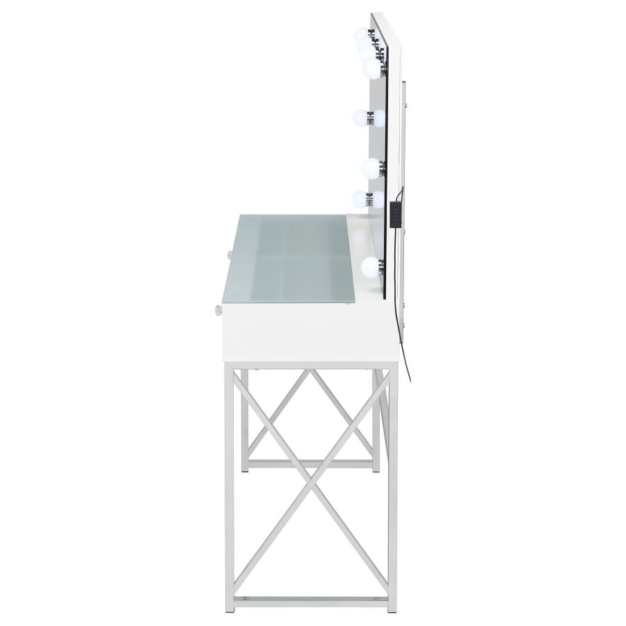 Eliza Vanity Set with Lighting & Stool White and Chrome view 6