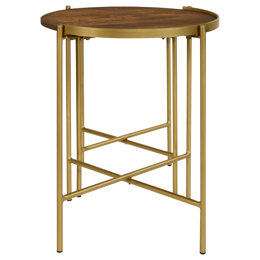 Malka 2-piece Round Wood Nesting Table Dark Brown and Gold view 6