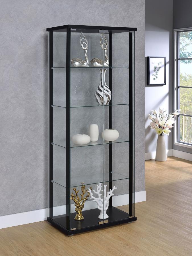 Delphinium 5-shelf Clear Glass Curio Display Cabinet Black view 2