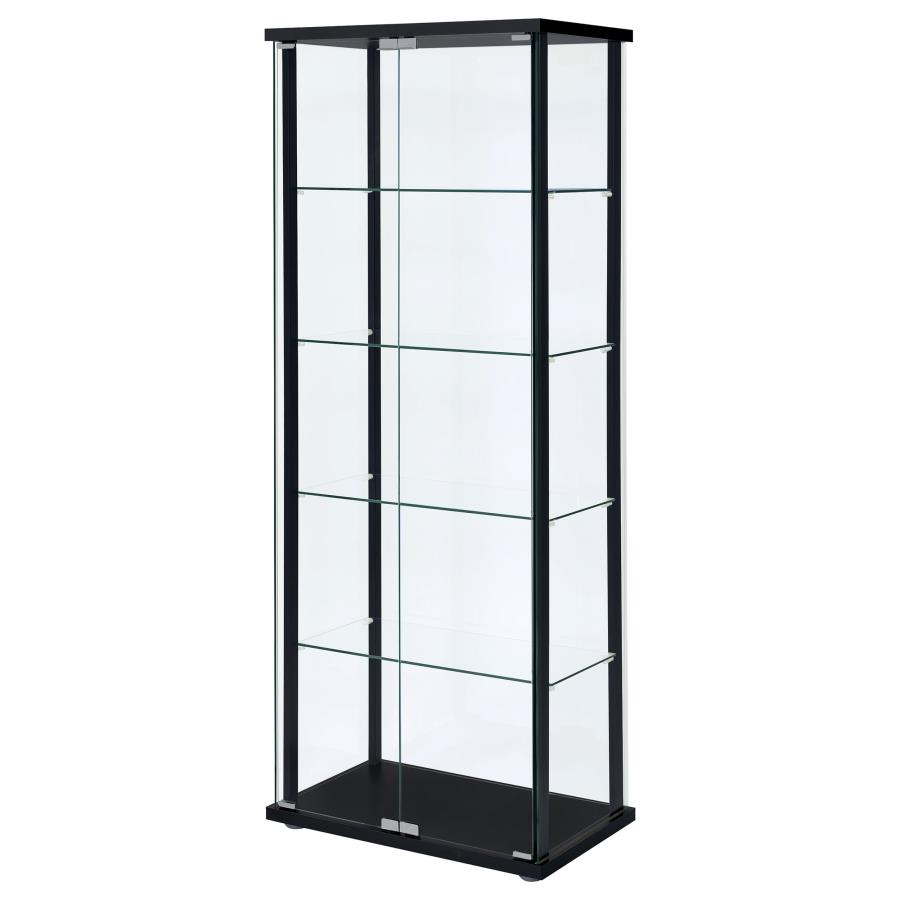 Delphinium 5-shelf Clear Glass Curio Display Cabinet Black view 4