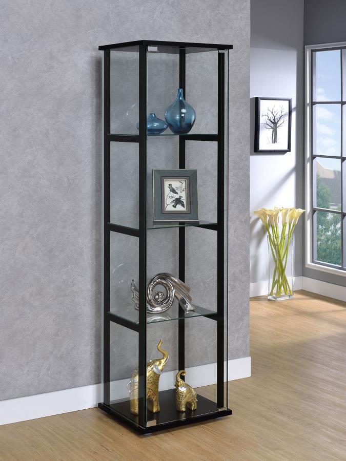 Cyclamen 4-shelf Clear Glass Curio Display Cabinet Black view 2