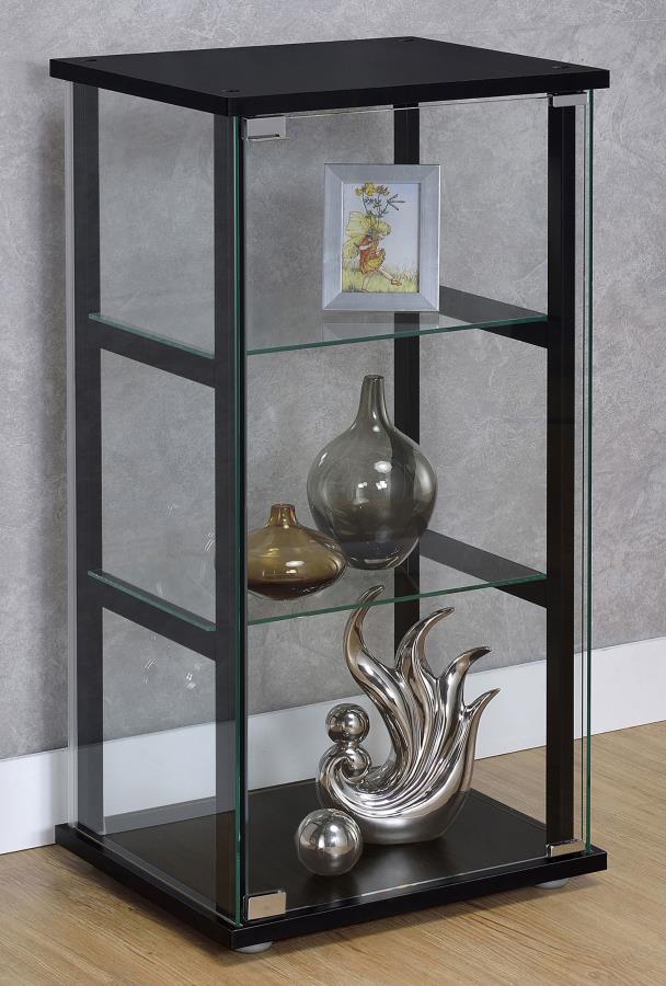 Cyclamen 3-shelf Clear Glass Curio Display Cabinet Black view 2