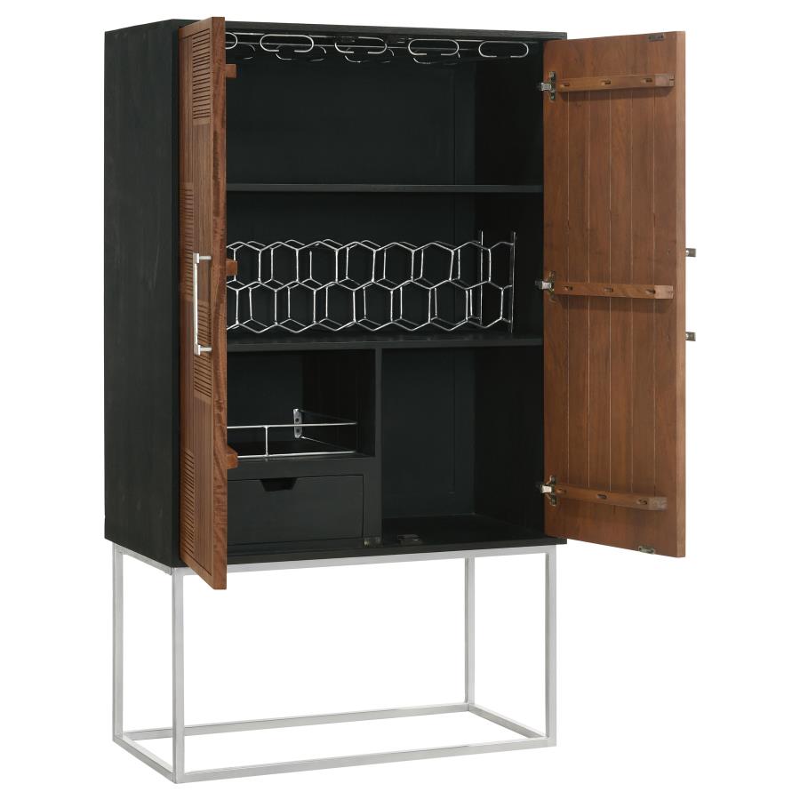 Borman 2-door Home Bar Cabinet Wine Storage Walnut and Black view 4