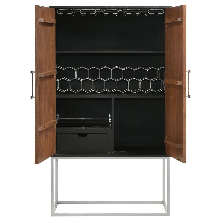 Borman 2-door Home Bar Cabinet Wine Storage Walnut and Black view 6