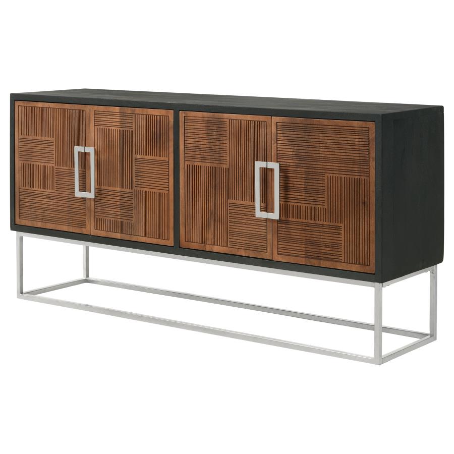 Borman 4-door Wood Accent Cabinet Walnut and Black view 4