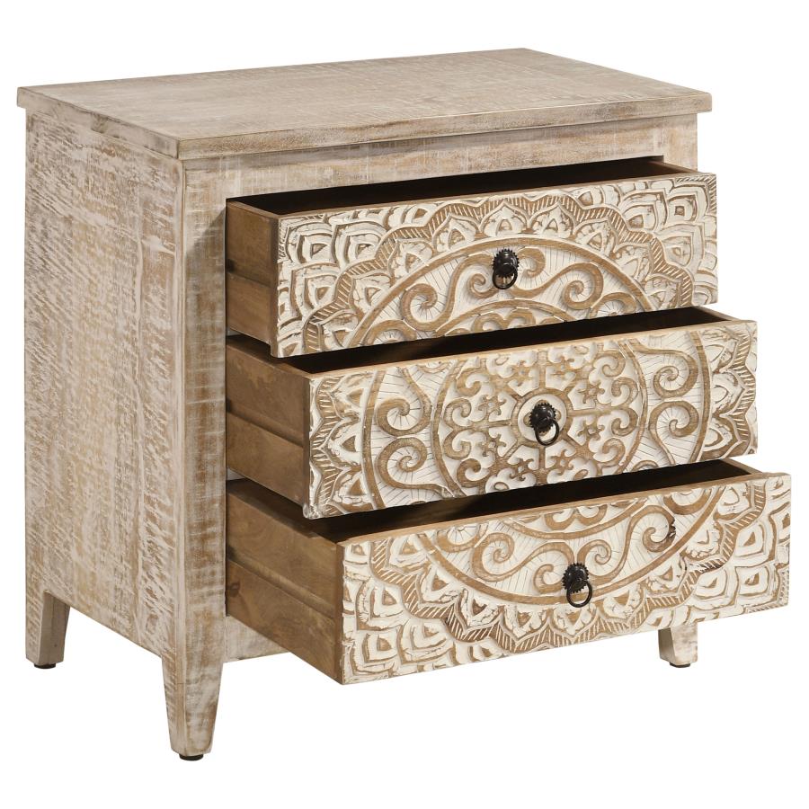 Mariska 3-drawer Wood Mandala Cabinet Distressed White view 2