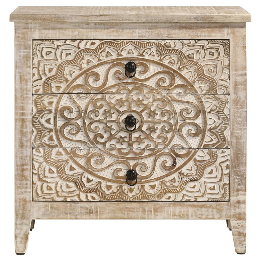 Mariska 3-drawer Wood Mandala Cabinet Distressed White view 3