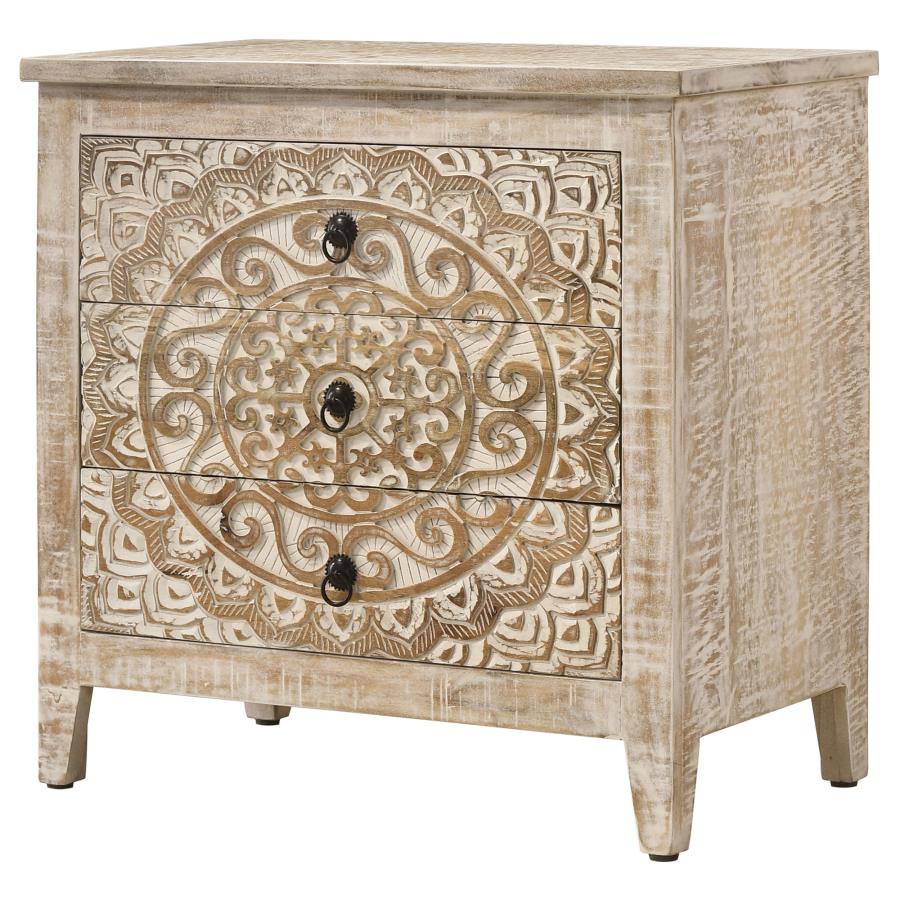 Mariska 3-drawer Wood Mandala Cabinet Distressed White view 4