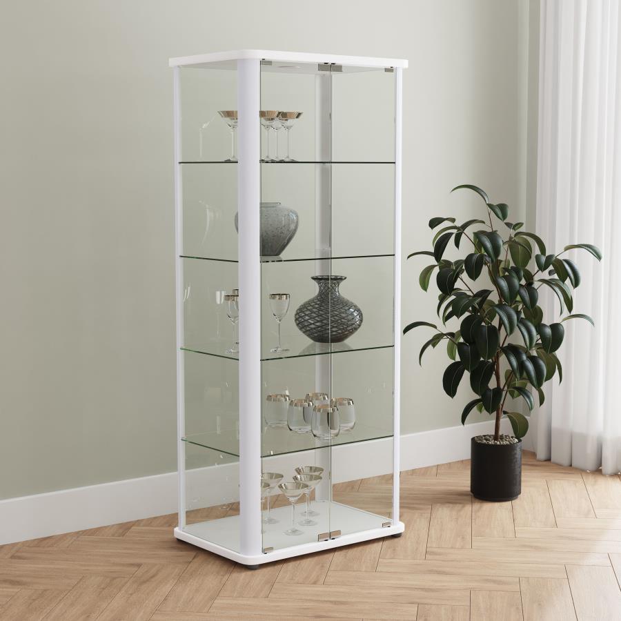 Aero 5-shelf Display Curio Cabinet with LED Lighting White view 2