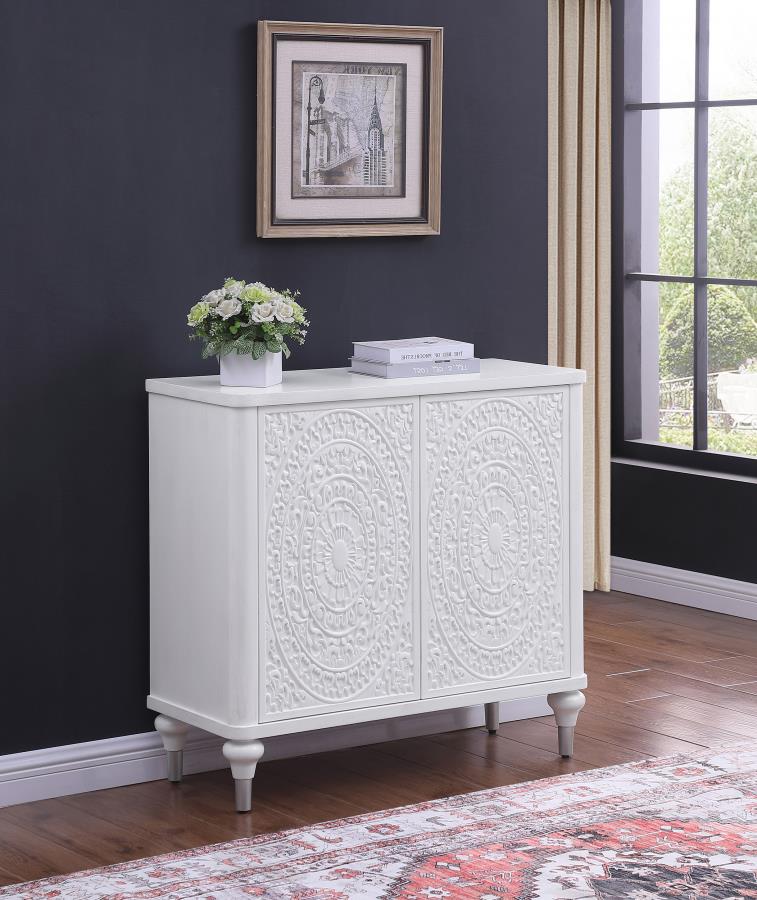Cardella 2-door Mandala Accent Cabinet Distressed White view 2