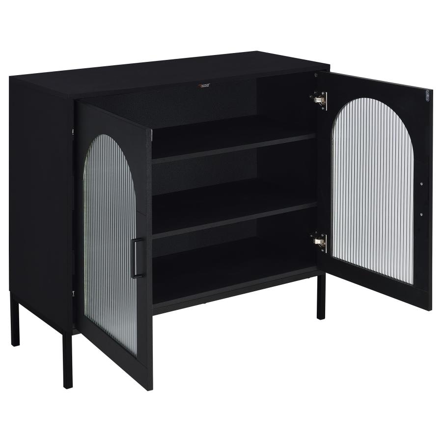 Jess 2-door Arched Fluted Glass Accent Cabinet Black view 3