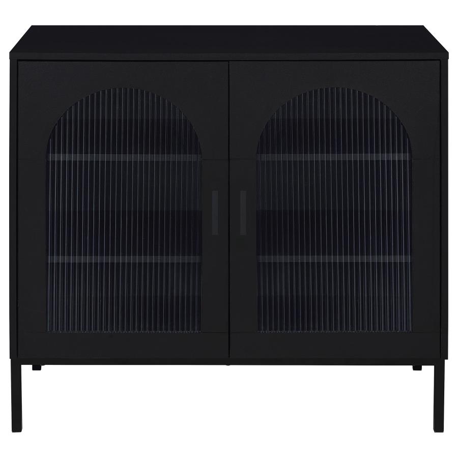 Jess 2-door Arched Fluted Glass Accent Cabinet Black view 4