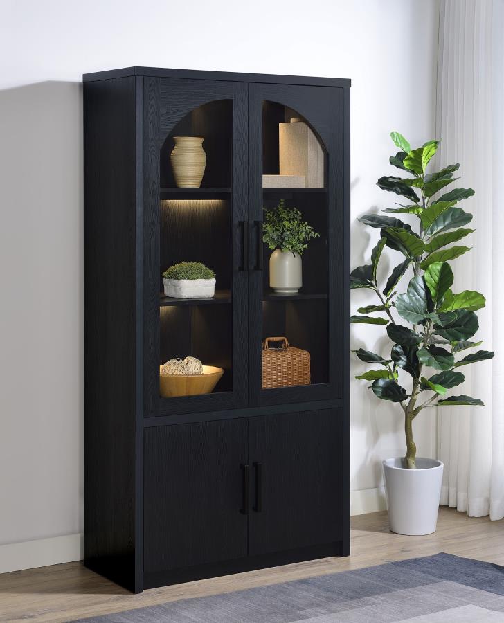 Riva 4-door Tall Accent Display Cabinet LED Lighting Black view 3