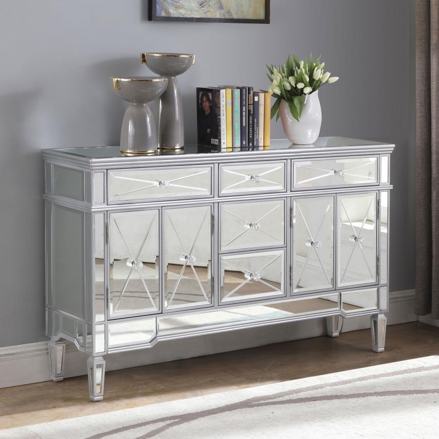Duchess 5-drawer Mirrored Storage Accent Cabinet Silver view 2