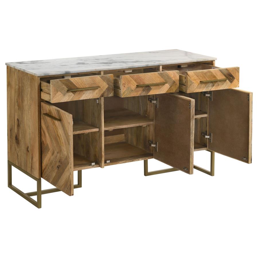 Keaton 3-door Marble Top Herringbone Accent Cabinet Natural view 3