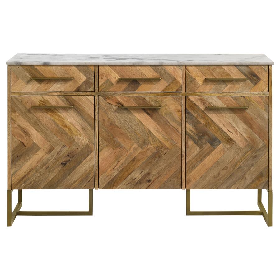 Keaton 3-door Marble Top Herringbone Accent Cabinet Natural view 3