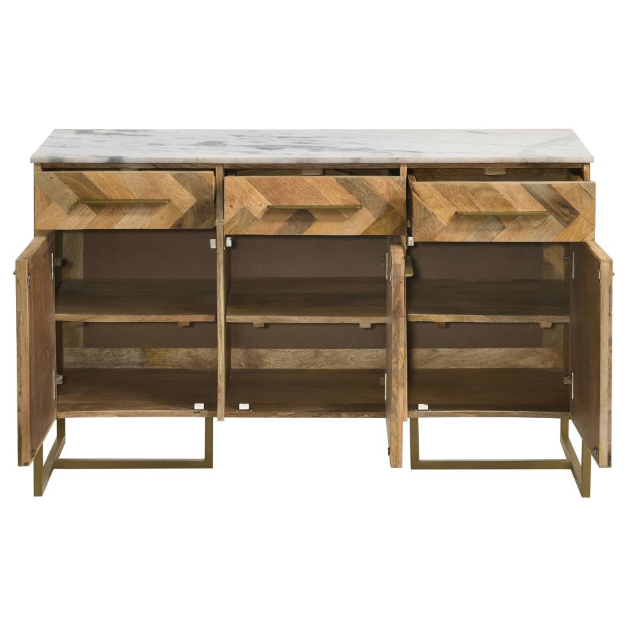 Keaton 3-door Marble Top Herringbone Accent Cabinet Natural view 4