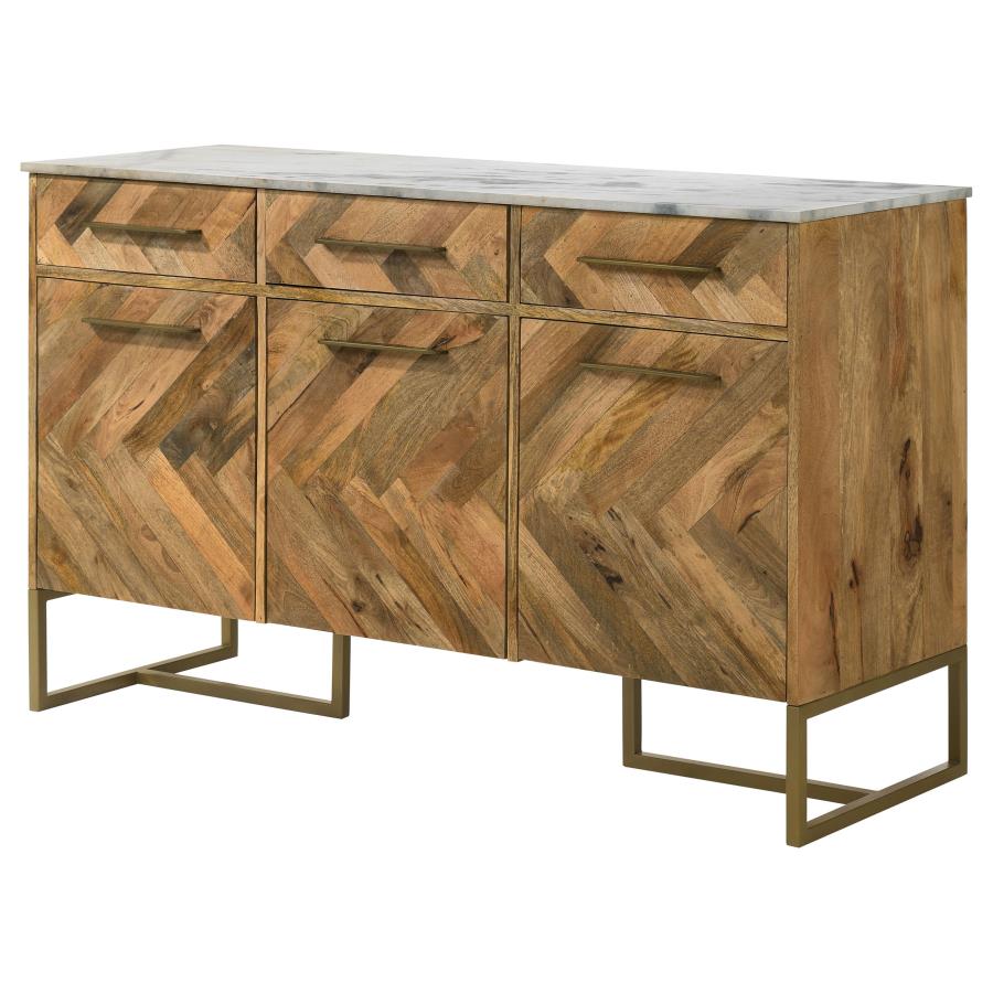 Keaton 3-door Marble Top Herringbone Accent Cabinet Natural view 5