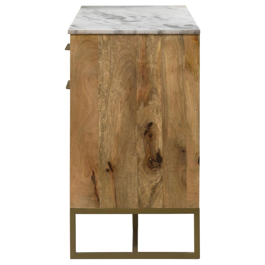 Keaton 3-door Marble Top Herringbone Accent Cabinet Natural view 6
