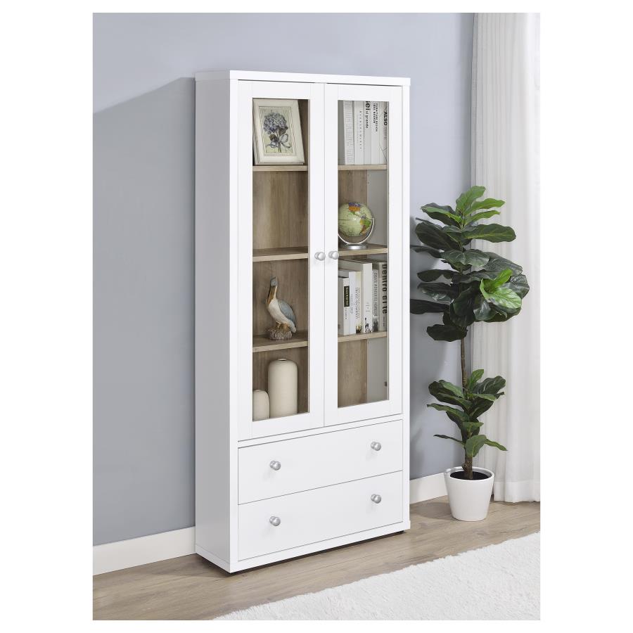 Hawthorne 4-shelf Glass Door Tall Cabinet with Drawers White view 2