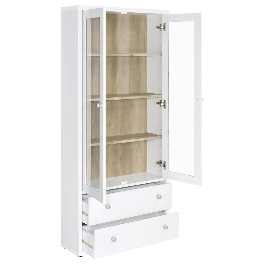 Hawthorne 4-shelf Glass Door Tall Cabinet with Drawers White view 3