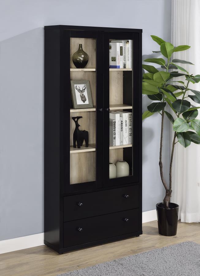 Hawthorne 4-shelf Glass Door Cabinet with Drawers Black view 2