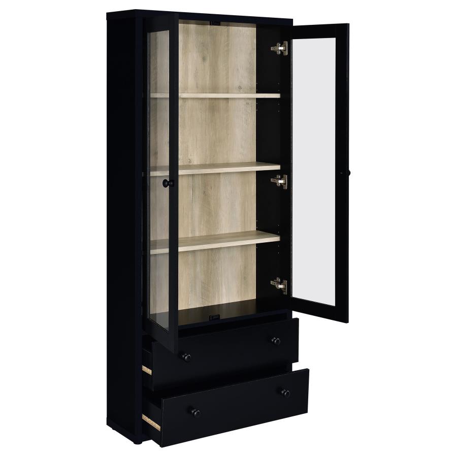 Hawthorne 4-shelf Glass Door Cabinet with Drawers Black view 3